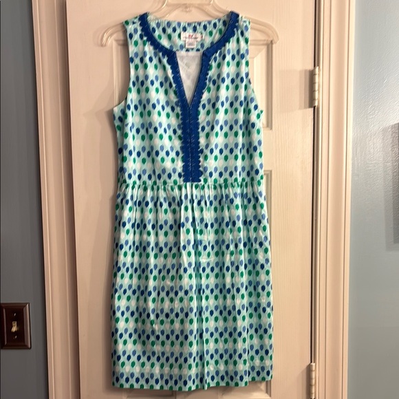 Vineyard Vines Blue and Green Geometric Print V-Neck Knee-Length Sundress - Picture 1 of 6